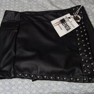 Telepatia Black Pleather Studded Skort - NWT - size M